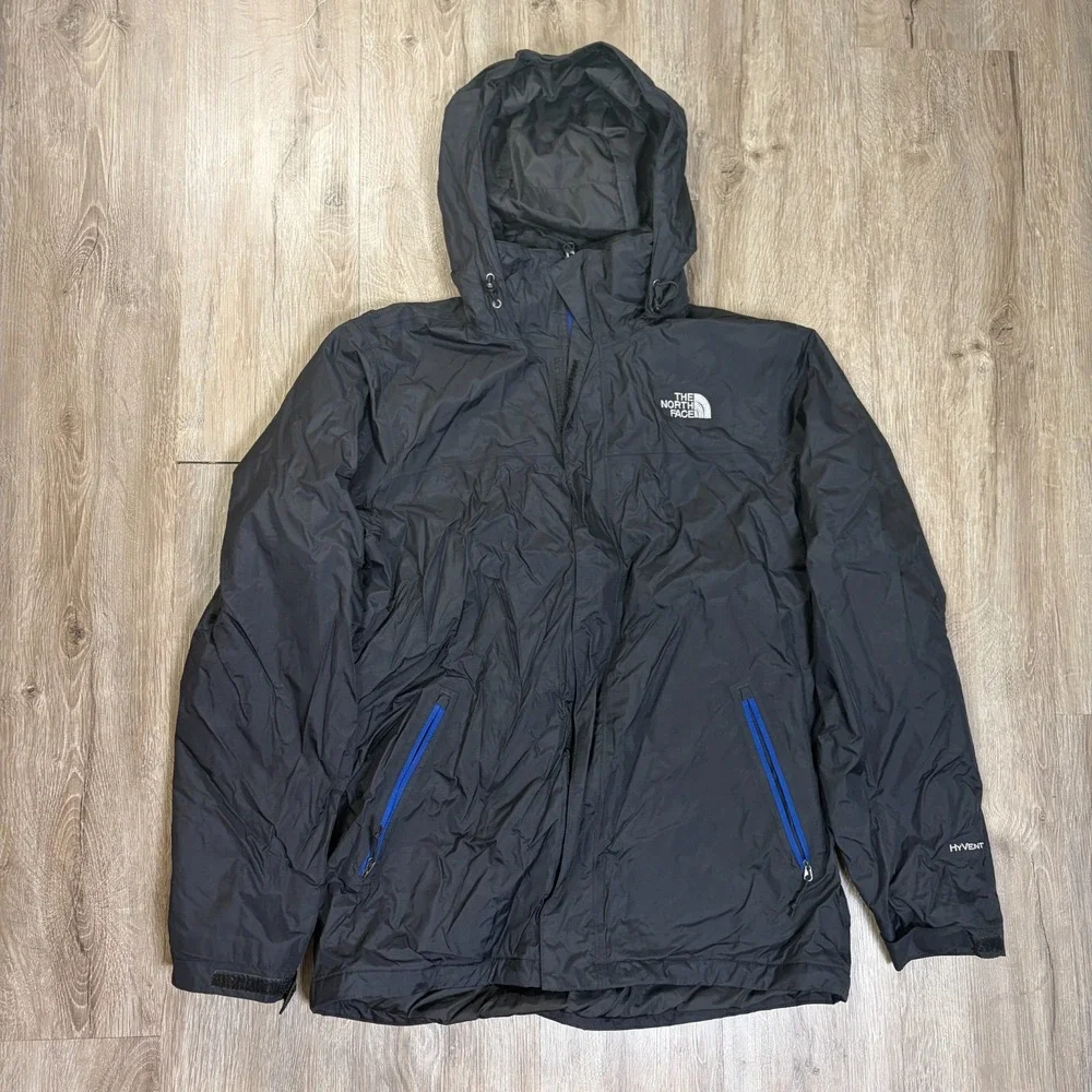The North Face Mens Shell Jacket Medium HyVent Black Full Zip Hooded Windbreaker